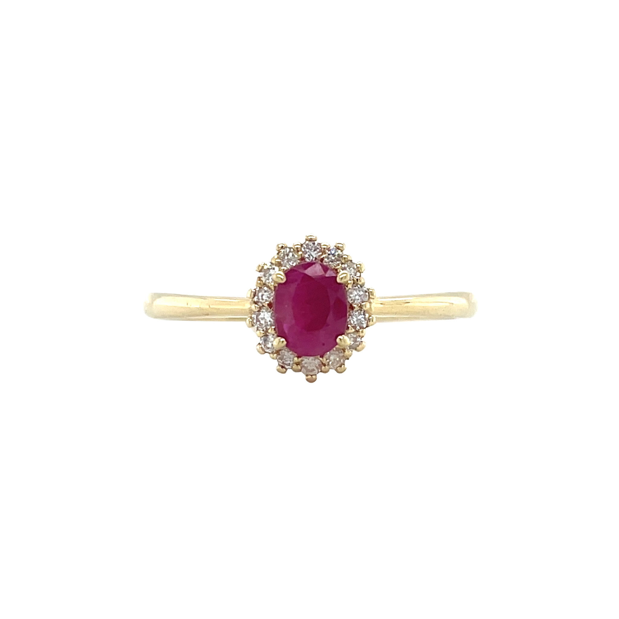 Gouden ring met robijn en diamant 14 krt